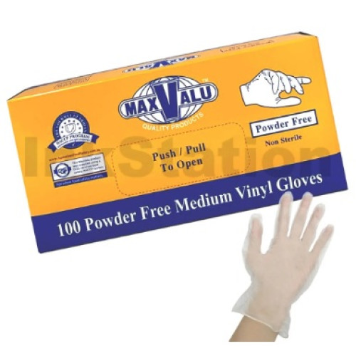 MaxValu Clear Vinyl Gloves Medium M Lightly Powdered Non Sterile