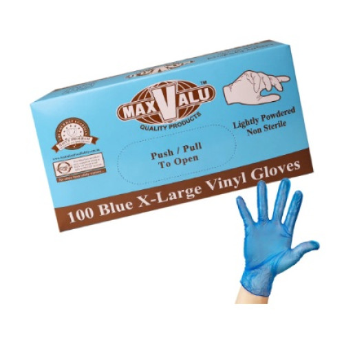MaxValu Blue Vinyl Gloves Extra Large EL Lightly Powdered Non Sterile