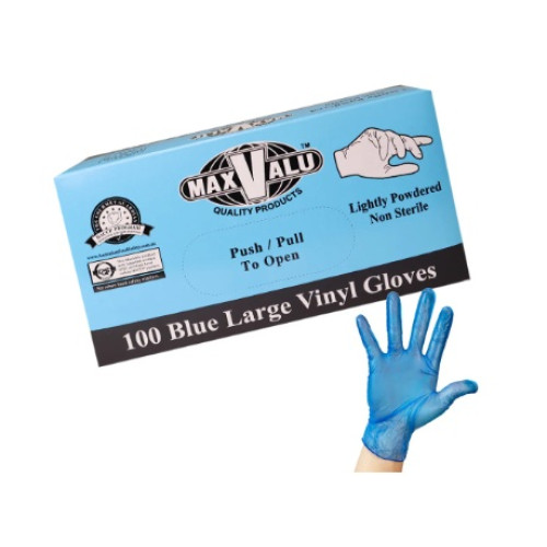 MaxValu Blue Vinyl Gloves Large L Lightly Powdered Non Sterile
