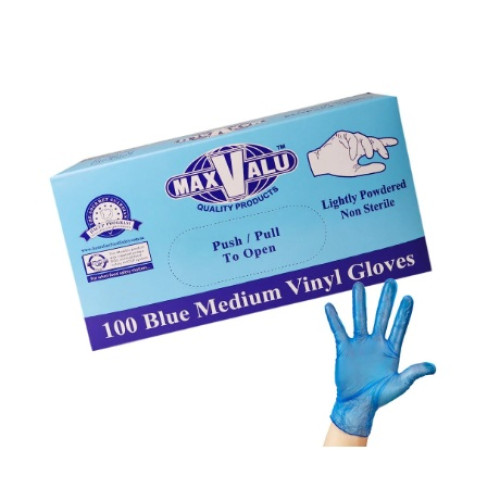MaxValu Blue Vinyl Gloves Medium M Lightly Powdered Non Sterile