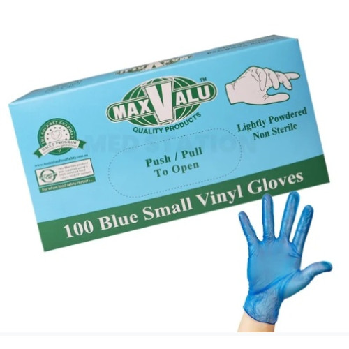 MaxValu Blue Vinyl Gloves Small S Lightly Powdered Non Sterile