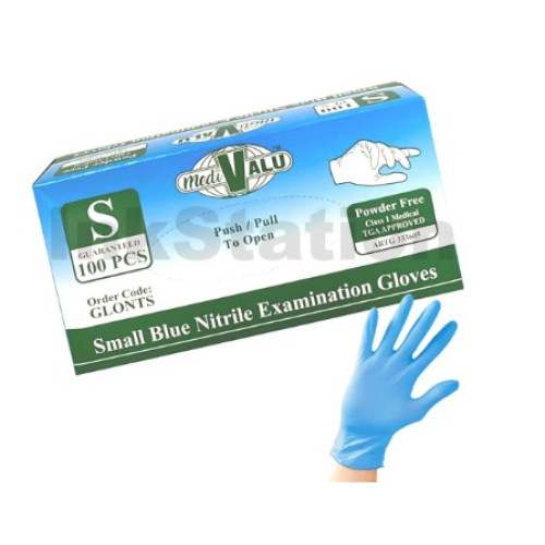 Medivalu Blue Nitrile Examination Gloves Small Powder Free TGA Approved