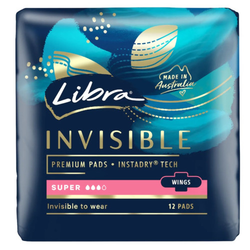 Libra Invisible Super Pads With Wings 12 pack