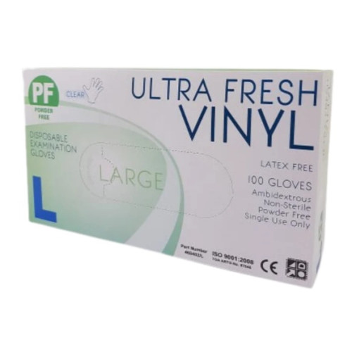Ultra Fresh Examination Vinyl Clear Large L PowderFree Disposable Gloves