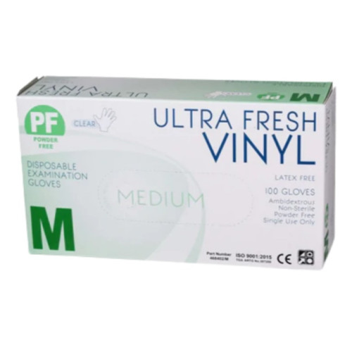 Ultra Fresh Examination Vinyl Clear Medium M PowderFree Disposable Gloves