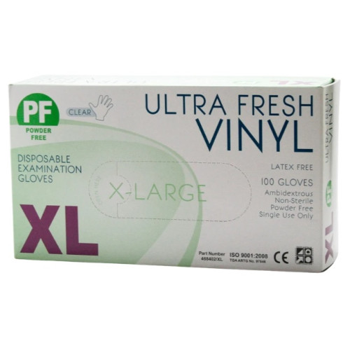 Ultra Fresh Examination Vinyl Clear Extra Large XL PowderFree Disposable Gloves