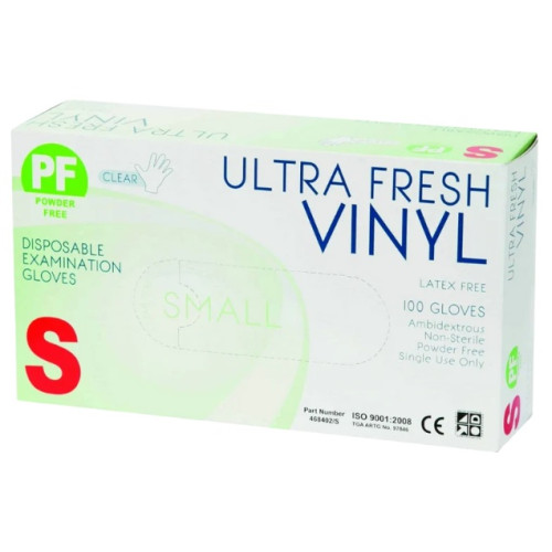 Ultra Fresh Examination Vinyl Clear Small S PowderFree Disposable Gloves