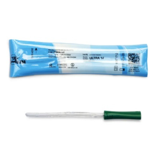 Cure Ultra Catheter, Pre-Lubricated, Female, FG14, 12.5 cm, Green, Straight Tip