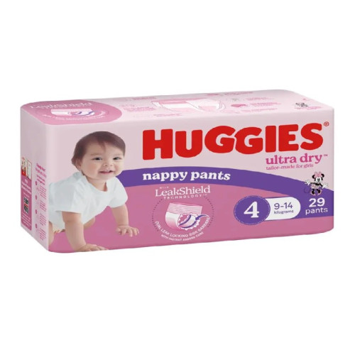 Huggies Ultra Dry Nappy Pants for Girls Size4 9-14kg 29pants