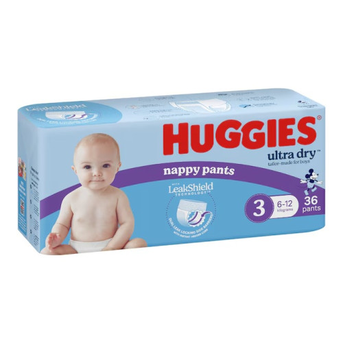 Huggies Ultra Dry Nappy Pants for Boys Size3 6-12kg 36pants
