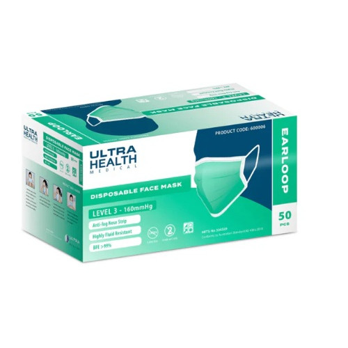 Ultra Health Level3 Surgical Face Masks 50x20boxes/1CTN Green