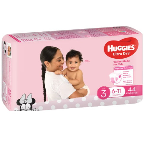 Huggies Ultra Dry Nappies for Girls Size3 6-11kg Rapid Dry Crawler Bulk 44pcs