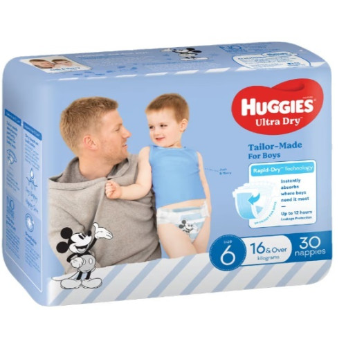Huggies Ultra Dry Nappies for Boys Size6 16+kg Rapid Dry Junior Bulk 30pcs