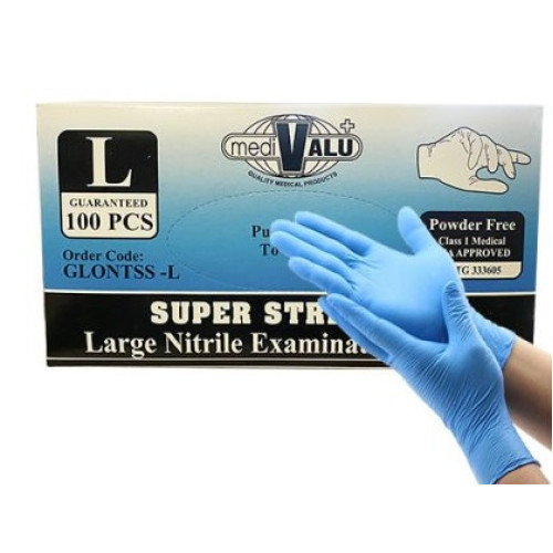 Medivalu Blue Nitrile Examination Gloves Large Powder Free TGA Approved