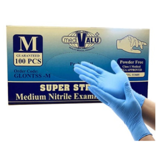 Medivalu Blue Nitrile Examination Gloves Medium Powder Free TGA Approved