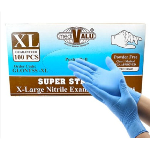 Medivalu Blue Nitrile Examination Gloves Extra Large Powder Free TGA Approved