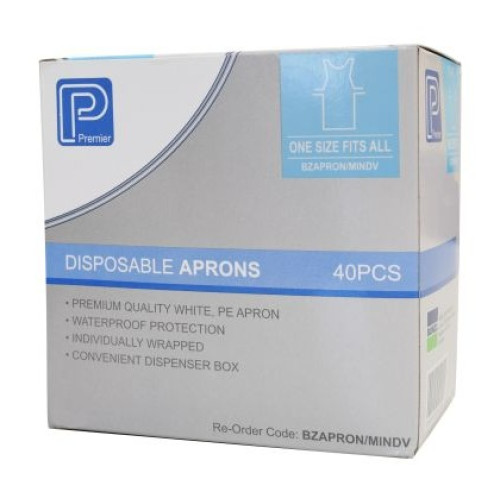 Premier Disposable Apron White 1350x810mm Box of 40 LDPE