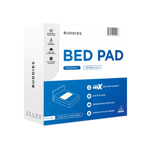 Buddies Absorb Max Bed Pad Waterproof Grey Large 90 x 137 cm 5.4L without Tuck-in sides