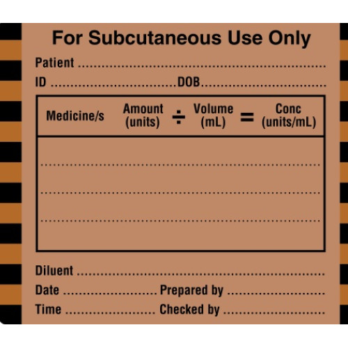 Label "For Subcutaneous Use Only" Small Bag Bottle and Syringe 60x50mm