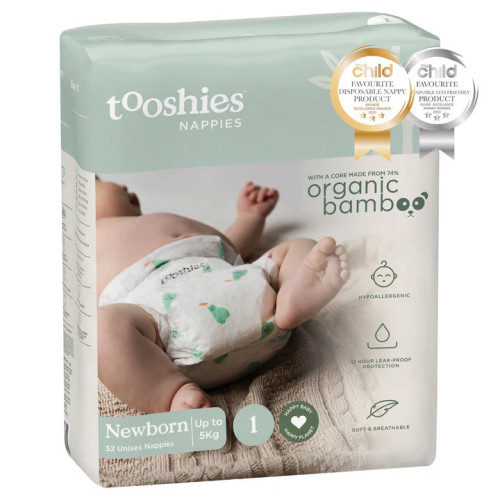 Tooshies ECO Nappies Organic Bamboo Size 1 Newborn upto 3-5kg Unisex 52pcs