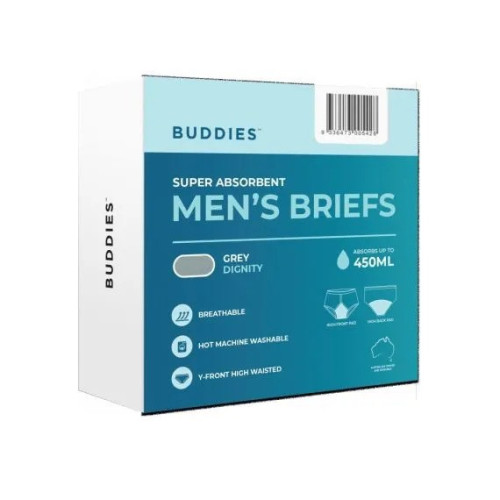 Buddies Dignity Mens Washable Brief Jock Style Highly Absorbent 4 XL Waist 130 Cm 400ml Grey