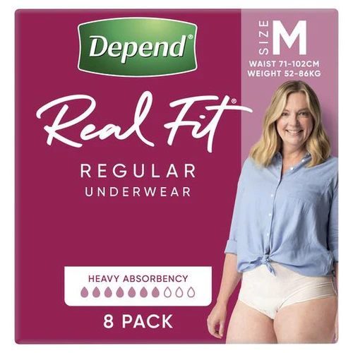 Depend Real Fit Regular Underwear For Women Medium Waist 71 102cm 920ml