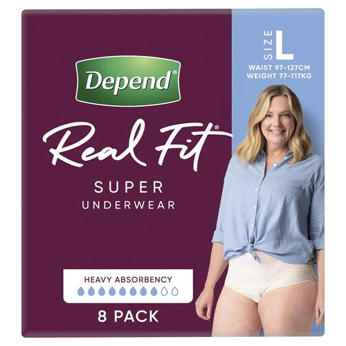 Depend Real Fit Super Underwear Women Large Waist 97 127cm 1320ml